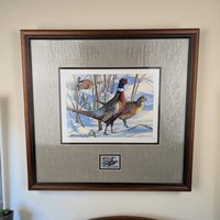 Signed 1993 Pheasant Art Print: Bruce Miller Minnesota Habitat Stamp, Framed Wildlife Art