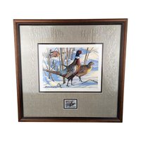 Signed 1993 Pheasant Art Print: Bruce Miller Minnesota Habitat Stamp, Framed Wildlife Art
