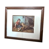 Vintage "Feeding the Rabbits" Print: Framed Nursery Art by Felix Schlesinger