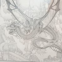 Vintage Dragon Art Print: Signed Dan Thompson Fantasy Castle Scene, Framed