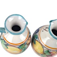 Vintage Italian Pottery Cruet Set: Hand-Painted Oil & Vinegar Bottles