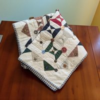 Handmade Patchwork Quilt: Vintage Style Throw Blanket with Button Accents