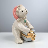 Vintage Lenox Christmas Cub Figurine: Ivory Porcelain Polar Bear with Gold Trim
