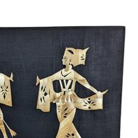 Vintage Asian Straw Art: Dancing Couple, Boho Wall Decor (11.5x15 Inches Unframed)