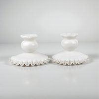 Vintage Fenton Silver Crest Milk Glass Candle Holders: Taper Candle Pair