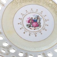 Vintage Arnart Pedestal Bowl M4036: Reticulated Compote Dish with Fragonard Scene