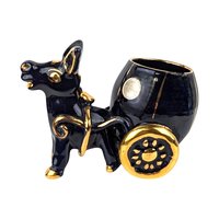 Vintage Italian Ceramic Donkey and Cart Figurine: Blue & Gold Decor