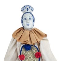 Vintage Chinese Opera Doll: Blue & White Porcelain, 24 Inch with Stand