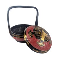 Vintage Chinese Wedding Basket: Hand-Painted Bamboo Bakul Sia