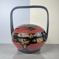 Vintage Chinese Wedding Basket: Hand-Painted Bamboo Bakul Sia