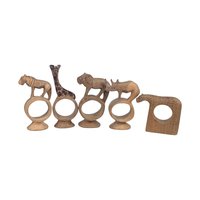 Vintage Hand Carved Napkin Rings, Set of 5 Wooden Safari Animal Napkin Holders, Kenyan Folk Art Table Decor, African Animal Hostess Gift