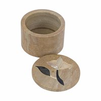 Vintage Stone Inlay Box, Small Round Trinket Box from India, Mother of Pearl Flower Ring Box, Handcrafted Soapstone Pill Box