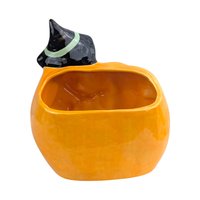 Vintage Ceramic Witch Planter: Blonde Witch on Pumpkin Jack-o'-Lantern