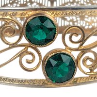 Vintage Gold Filigree Bangle: Green Stone Art Nouveau Cuff