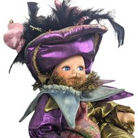 Vintage Harlequin Jester Porcelain Doll: Collectible Clown Decor