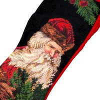 Vintage Old World Santa Needlepoint Stocking: 20" Handmade Holiday Decor