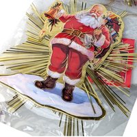 Vintage 1991 Santa Starburst Ornaments: Gold Foil Christmas Decor, Set of 4
