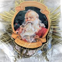 Vintage 1991 Santa Starburst Ornaments: Gold Foil Christmas Decor, Set of 4