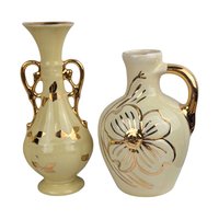Set of 4 Vintage Yellow Vases: Art Deco & MCM Ceramic Decor with Gold Accents