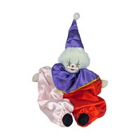 Vintage Porcelain Clown Doll: Satin Shelf Sitter Figure