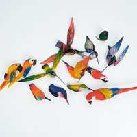 Vintage Painted Wood Bird Set: Plant Sitters and Magnets Lot, 12 Pieces