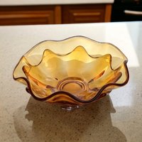 Vintage Viking Glass Bowl: Amber Epic Double Crimp Art Glass Dish