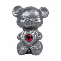 Vintage Pewter Bear Figurine: Miniature Bear Holding Red Crystal Heart Collectible