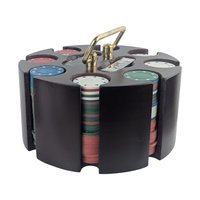 Vintage 1970s Rotating Poker Chip Caddy: Wood and Brass Carousel Game Set