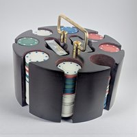Vintage 1970s Rotating Poker Chip Caddy: Wood and Brass Carousel Game Set