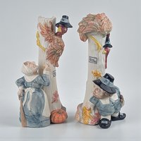 Vintage Fitz and Floyd Pilgrim Candle Holders: 1990 Thanksgiving Centerpiece