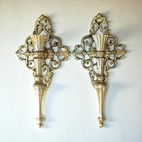 Vintage Brass Wall Sconces: Ornate Italian Candle Holders with Red Votives
