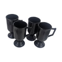 Vintage Black Glass Irish Coffee Mugs: Set of Four Footed Mugs