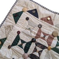 Handmade Patchwork Quilt: Vintage Style Throw Blanket with Button Accents