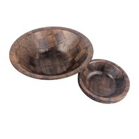 Vintage Woven Wood Salad Bowl Set: Mid Century Style Serving Bowls, Set of 4