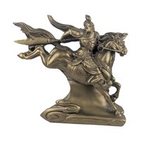 Vintage Guan Yu Statue: Chinese Warrior on Horseback, Gold Resin Figurine