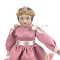 Vintage Victoria Intex Porcelain Doll: Collectible 8-Inch Doll in Pink Victorian Dress