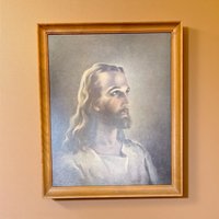 Vintage Warner Sallman Head of Christ Lithograph - Framed Religious Art