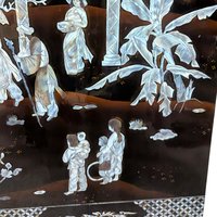 Vintage Vietnamese Mother of Pearl Panel: Torii Gate Lacquerware Wall Art