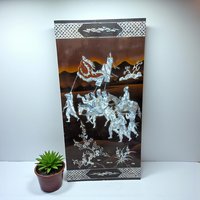 Vintage Vietnamese Mother of Pearl Panel: Imperial Procession Lacquerware Wall Art