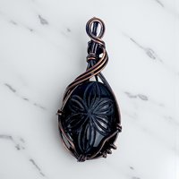 Handmade Copper Wire Black Onyx Pendant: Carved Gemstone Jewelry