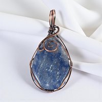 Copper Wire Wrapped Blue Quartz Pendant: Handmade Teardrop Gemstone Jewelry
