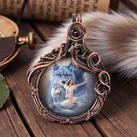Copper Wire Wrapped Wolf Spirit Pendant: Handmade Mystical Jewelry