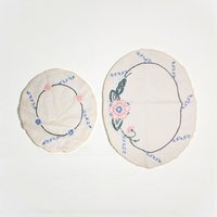 Vintage Embroidered Doilies: Set of Two Floral Linens with Crochet Edge