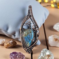 Tree of Life Labradorite Pendant: Wire Wrapped Copper Statement Jewelry