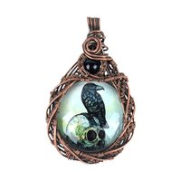 Handmade Copper Wire Wrapped Raven Pendant: Gothic Skull Crow Jewelry