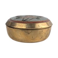 Vintage Brass Enamel Trinket Box: Floral Butterfly Lid Jewelry Holder Made in India