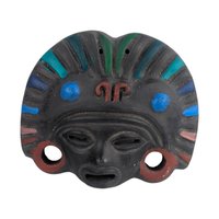 Vintage Hand Painted Clay Mask: Tribal Style Folk Art Wall Hanging
