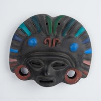 Vintage Hand Painted Clay Mask: Tribal Style Folk Art Wall Hanging