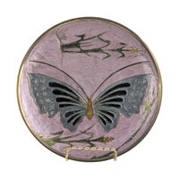 Vintage Brass Enamel Butterfly Plate: Decorative Wall Hanging Made in India