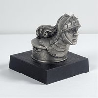 Vintage 1983 DeSoto Hood Ornament: Franklin Mint Pewter Conquistador Sculpture